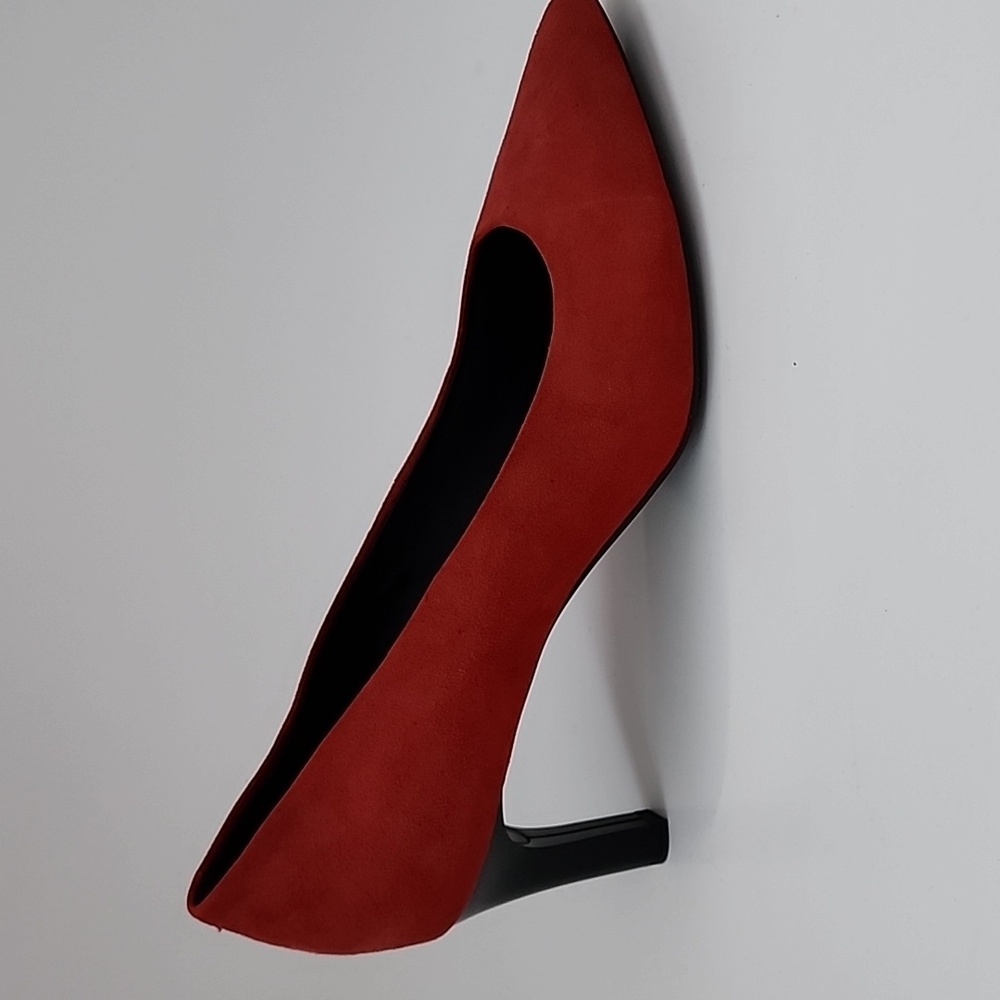 Women's Red Suede Pointed-Toe Mid Heel Pump